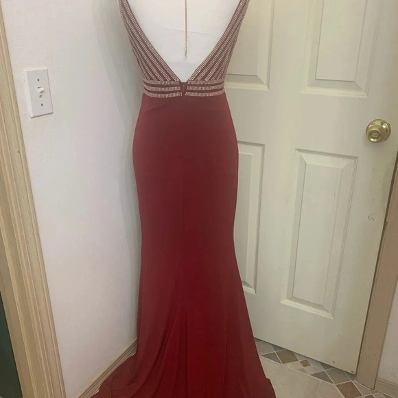 Prom Homecoming Bridesmaid Wedding Formal Long Gown Red Maroon - Picture 12 of 16
